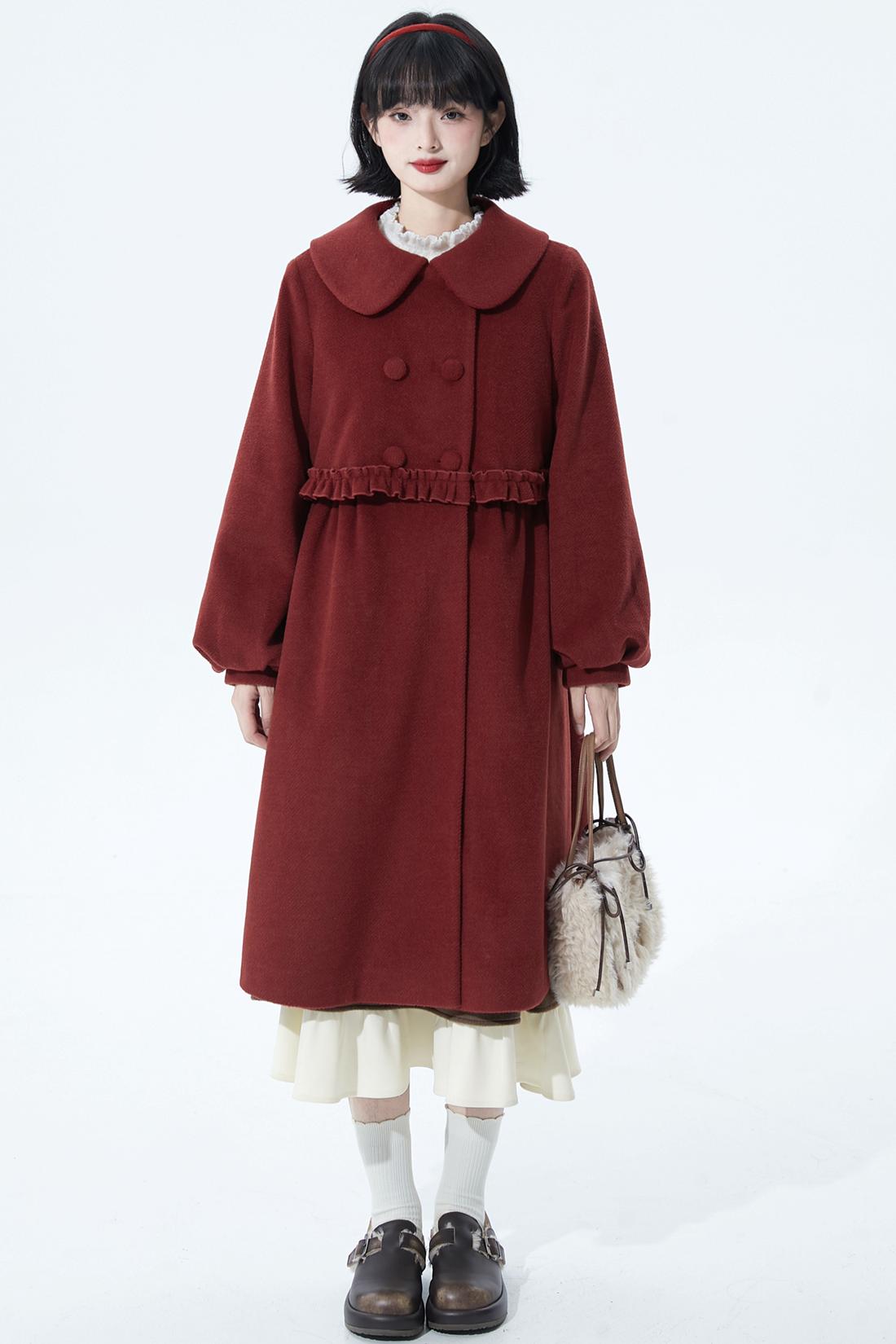 レッドラッフルウールコート