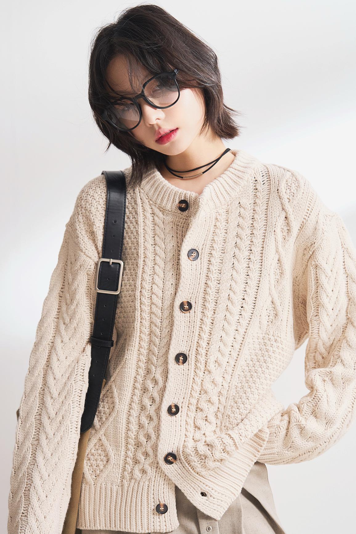 Solid twisted knit cardigan sweater