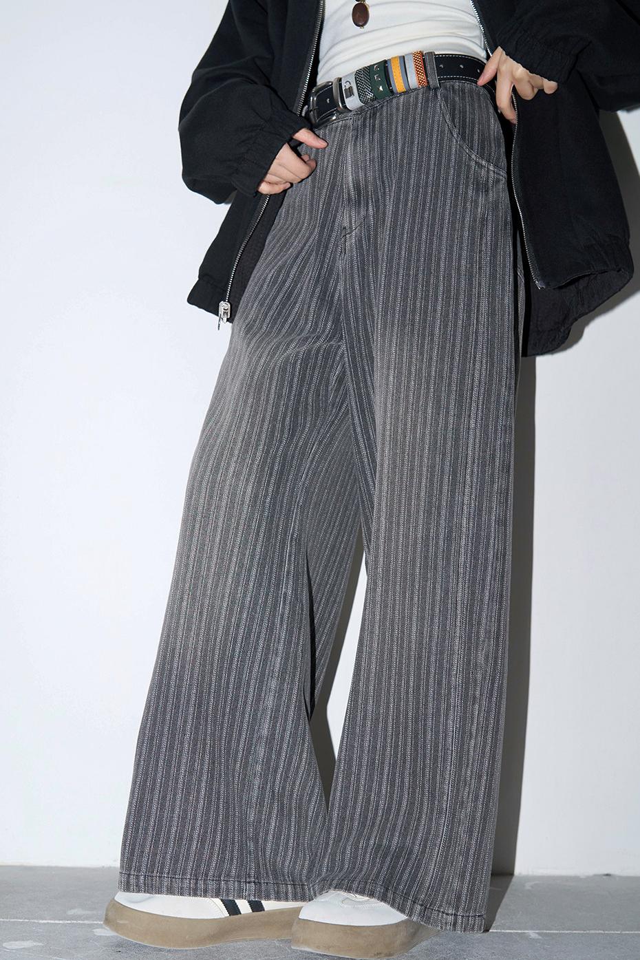 ストライプドデニムストレートレッグパンツ