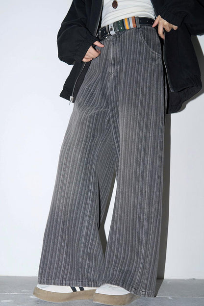 ストライプドデニムストレートレッグパンツ