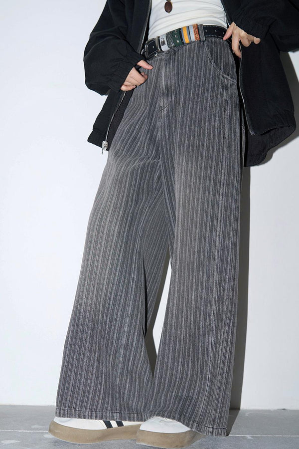 ストライプドデニムストレートレッグパンツ