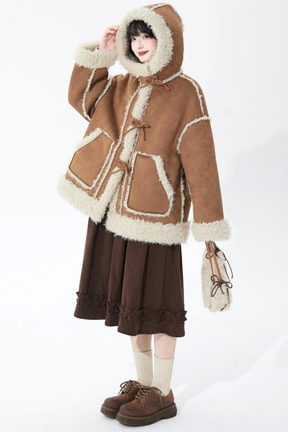 Suede Fur Hooded Coat
