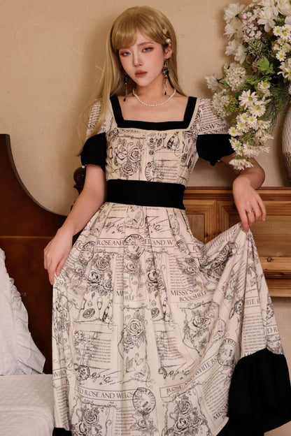 Rose Print Classical Dress