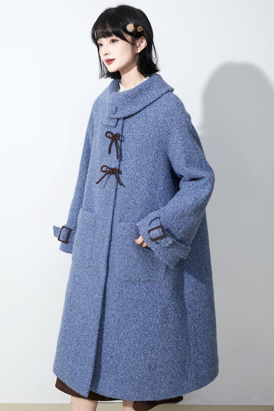 ヘイズブルーボウノットウールコート