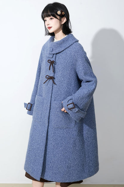 ヘイズブルーボウノットウールコート