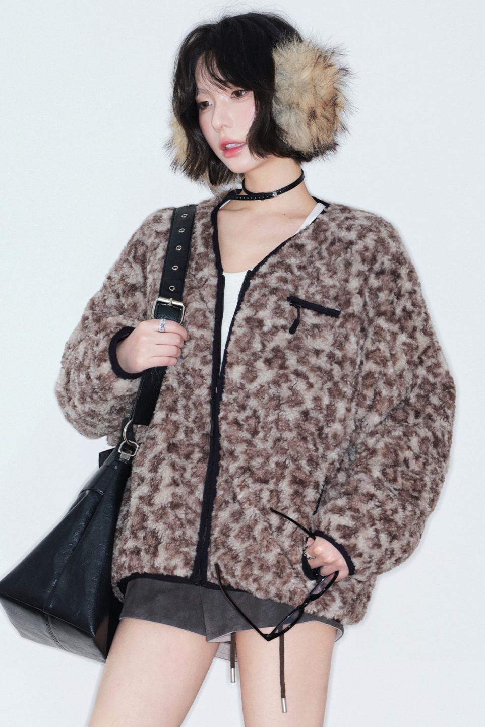 Leopard Print Lamb Wool Coat