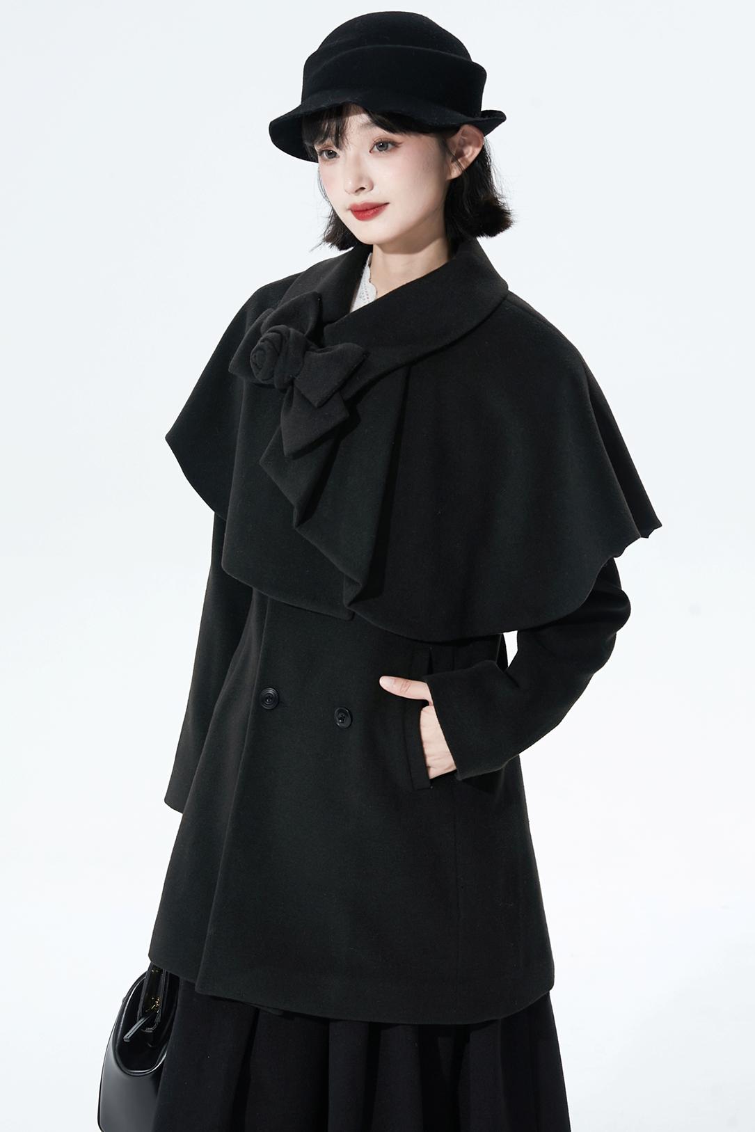 Wool-blend asymmetrical cape coat