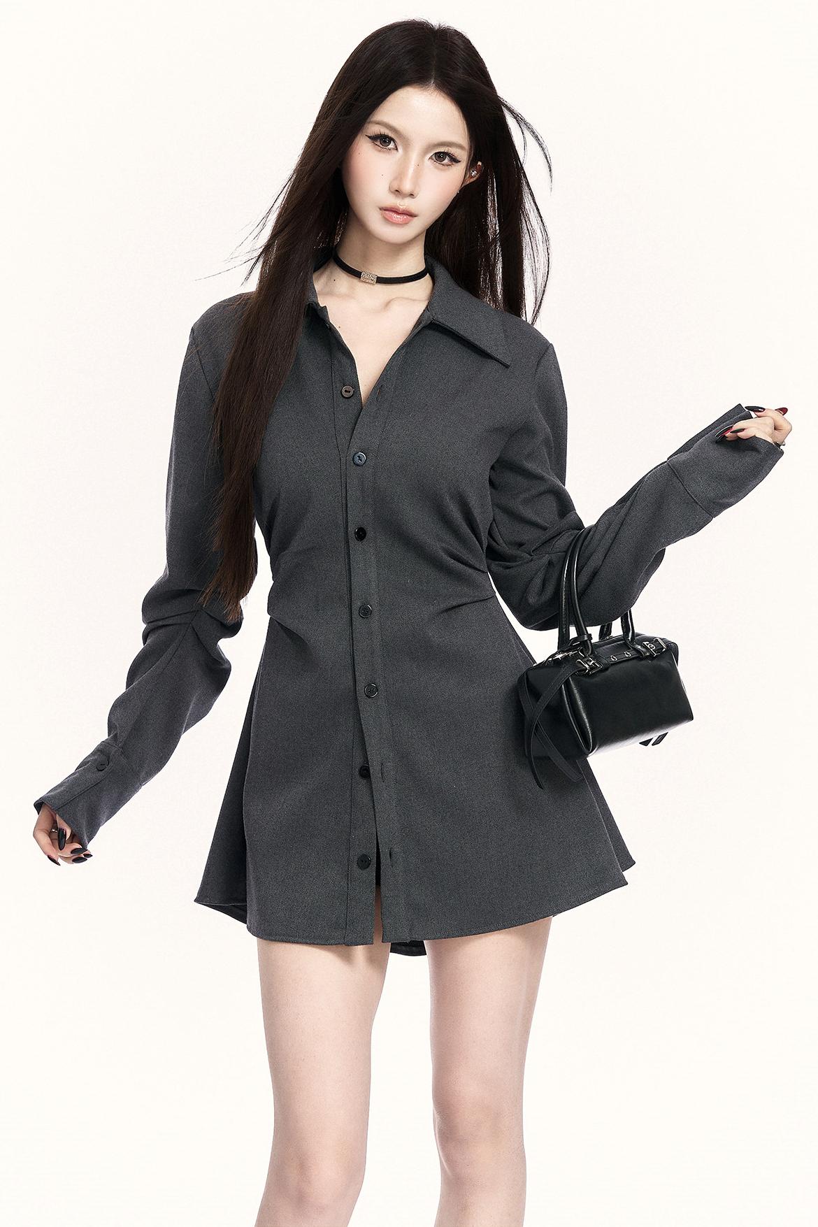 モードウエストマークレイヤードシャツ+ボトムス