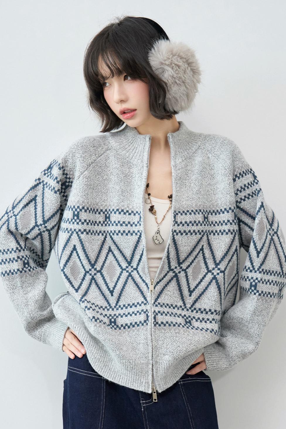 Fair Isle Argyle Knit Cardigan