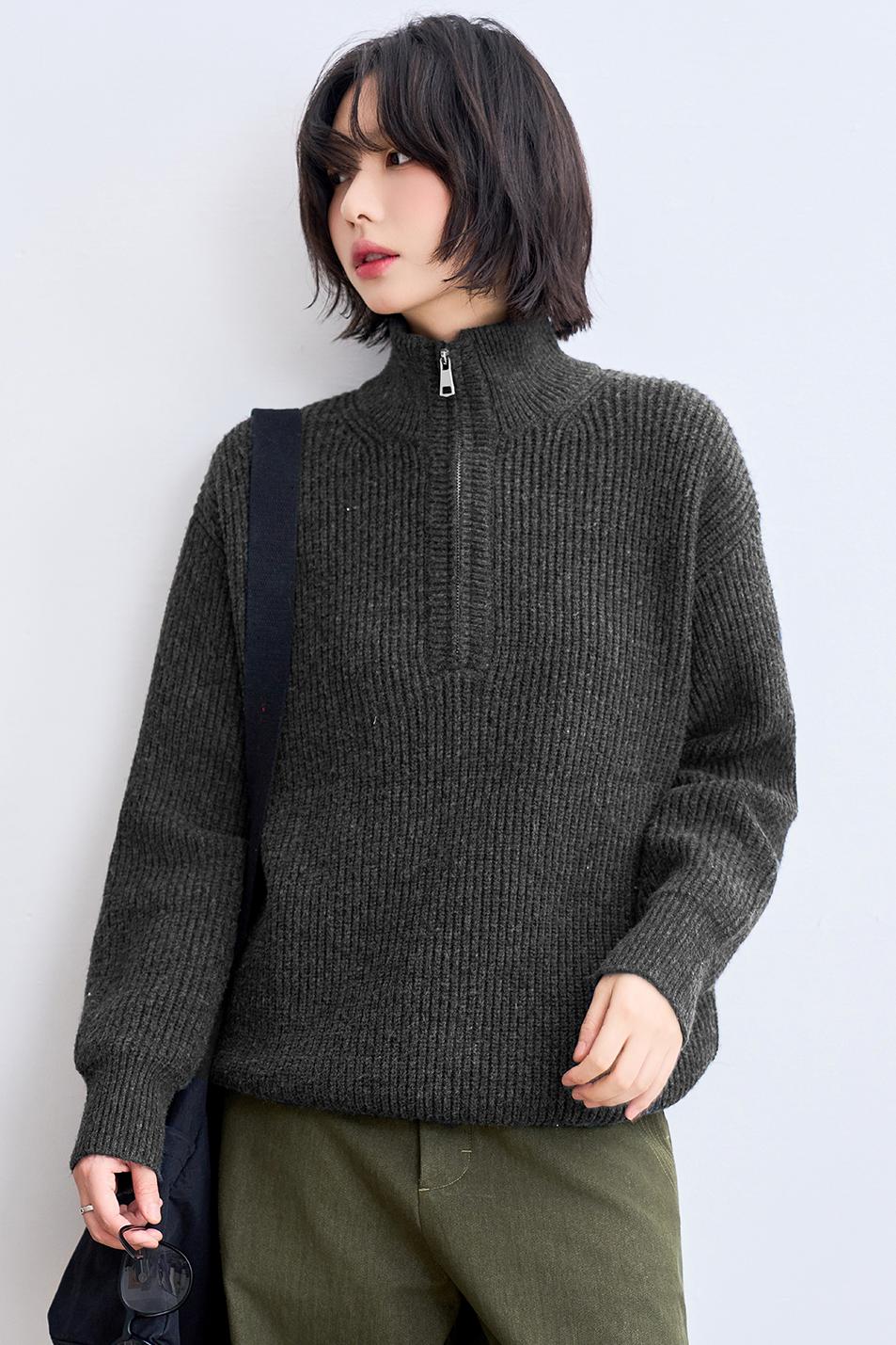 Half-zip stand collar sweatshirt