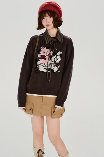 レトロジャガードソフトカラートップス