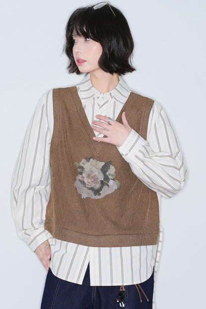 Fake Two-Piece Printed Blouse