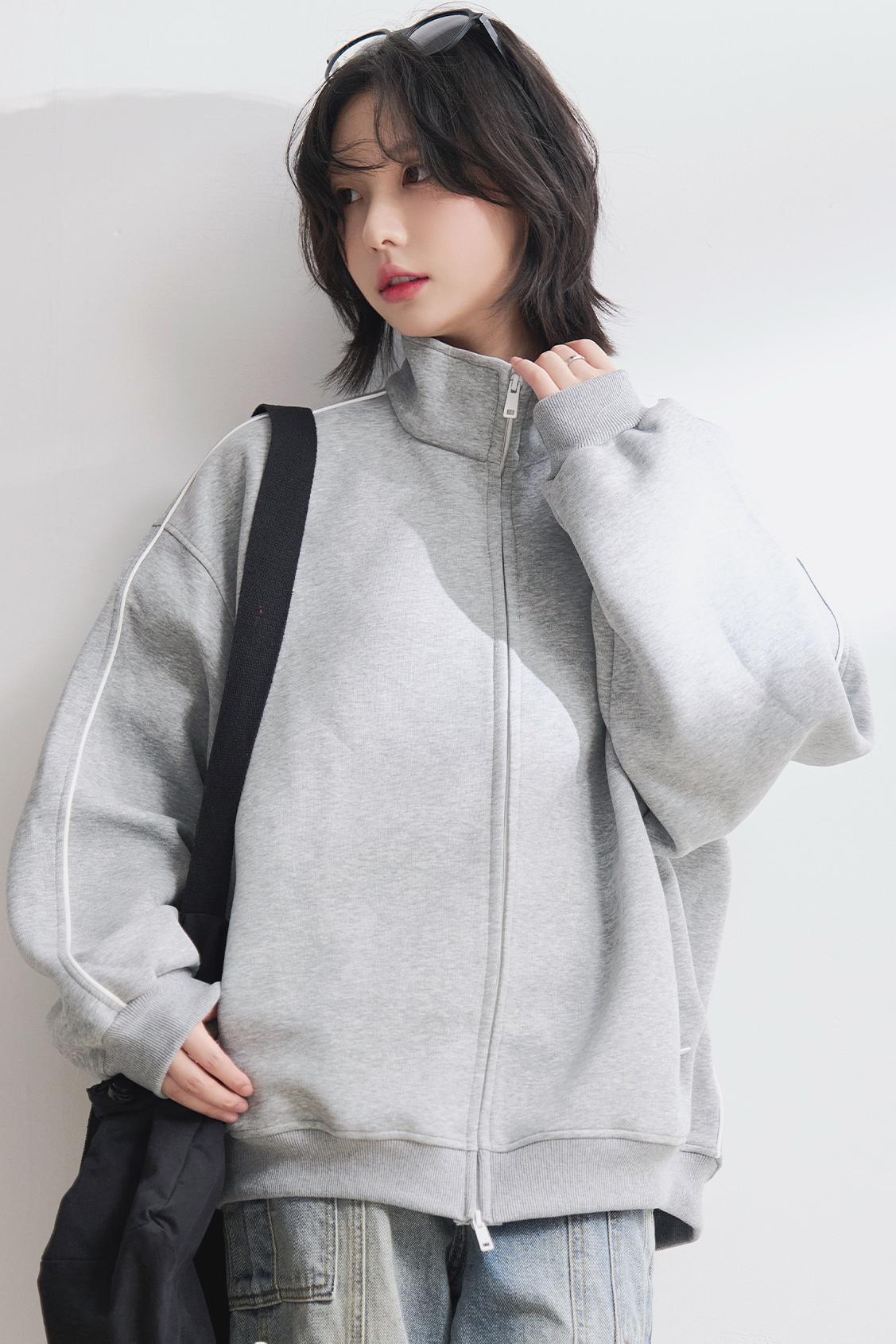 Solid Stand Collar Cardigan Jacket