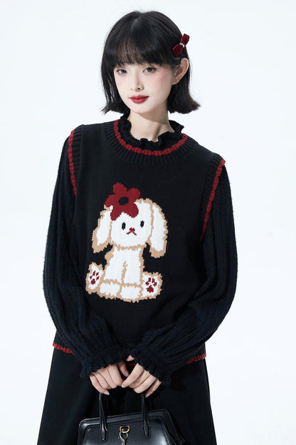 Puppy motif knit vest