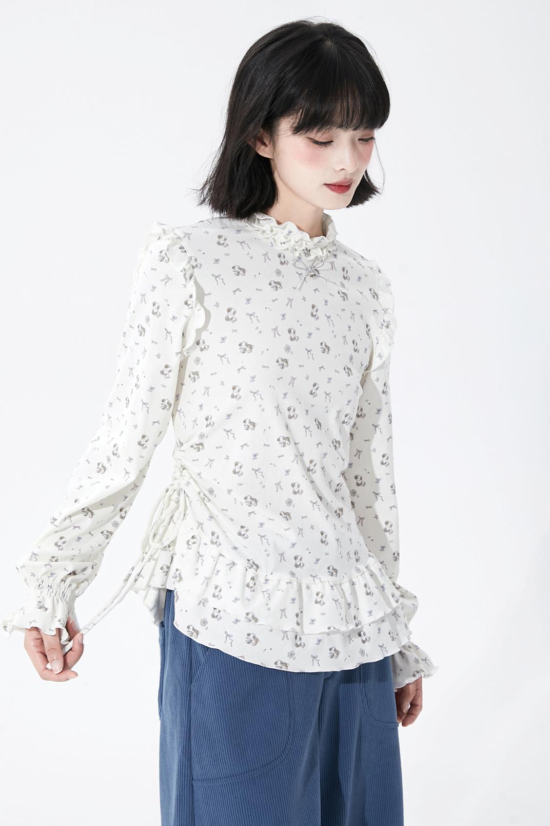 ホワイトパピーモチーフニットトップ