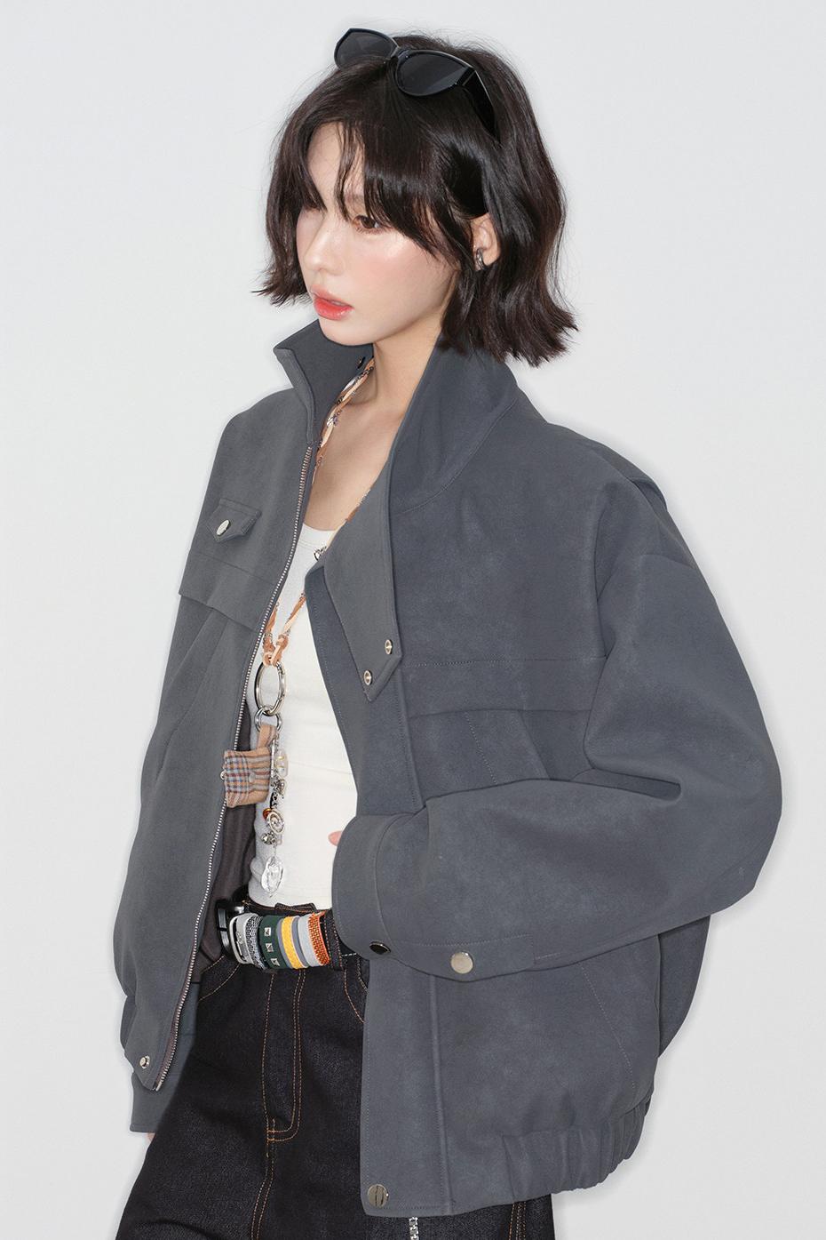 ソリッドカラースタンドアップカラージャケット