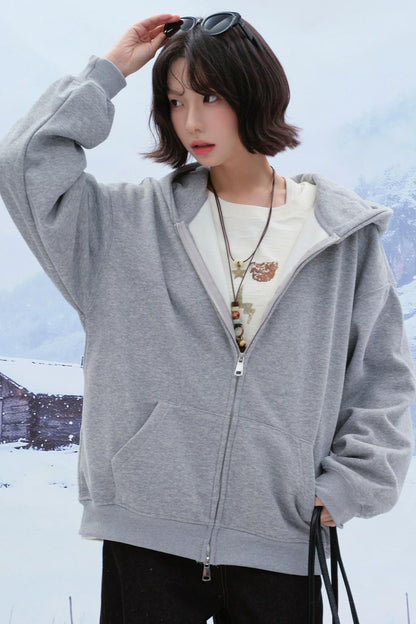 カジュアルルーズフードパーカー