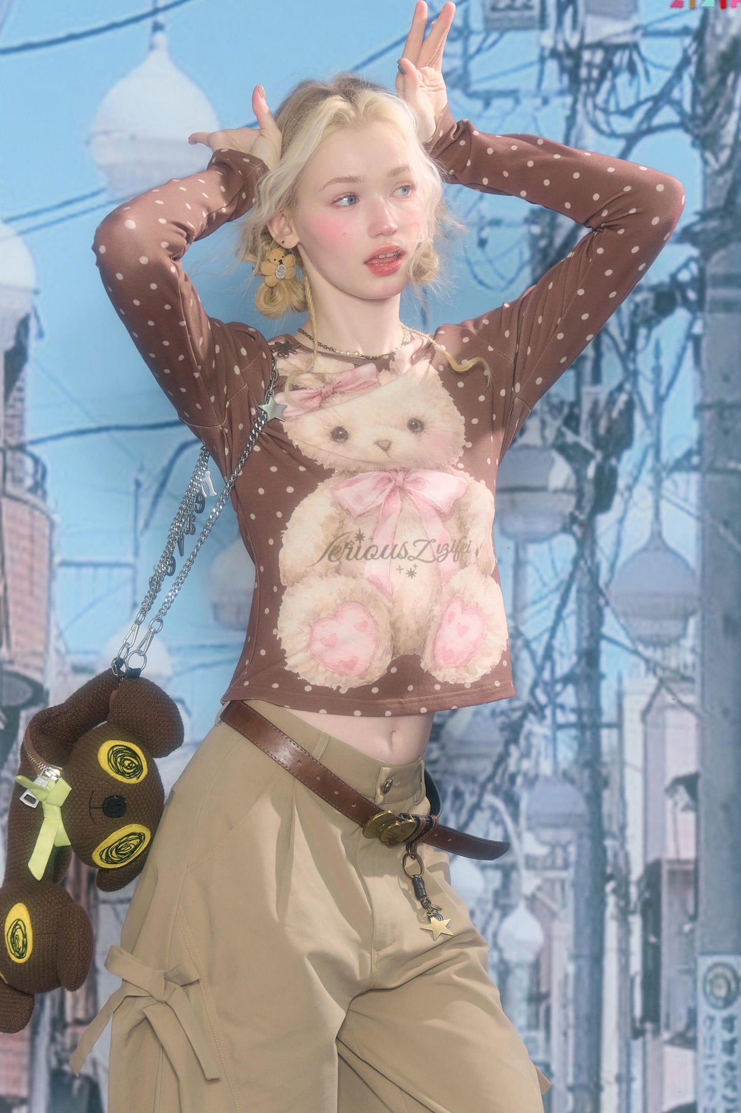 Polka Dot Rabbit Print Top