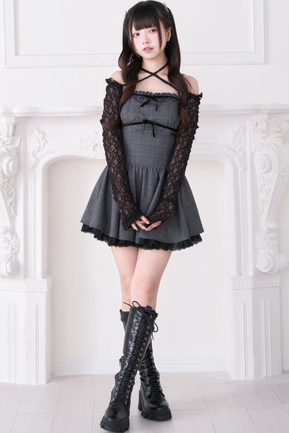 Dark Kawaii Ribbon Camisole Dress + Lace Cardigan