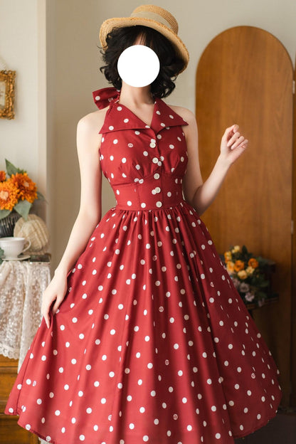 Retro Elegant Halter Neck French Flare Dress