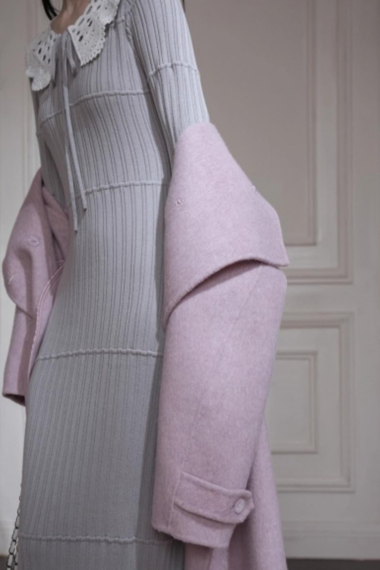 スーチュアンミストグレイフリルロングドレス