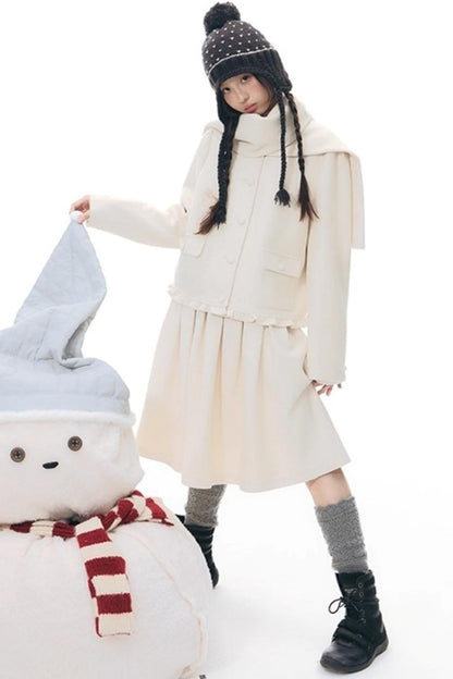 レトロトップス+プレッピープリーツスカート+スカーフ