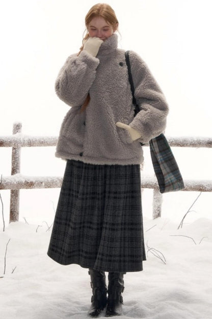 リバーシブルチェックルーズコート