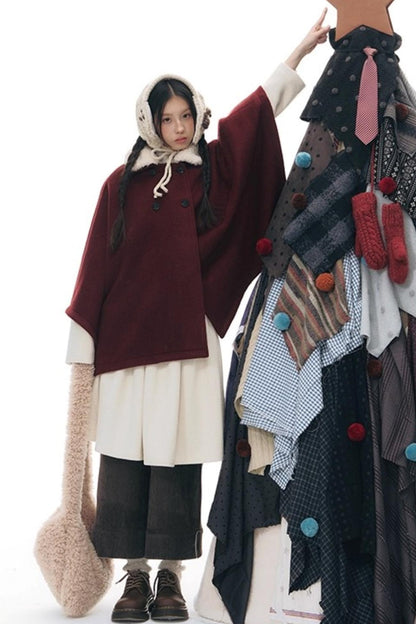 ファーカラーチェックケープコート