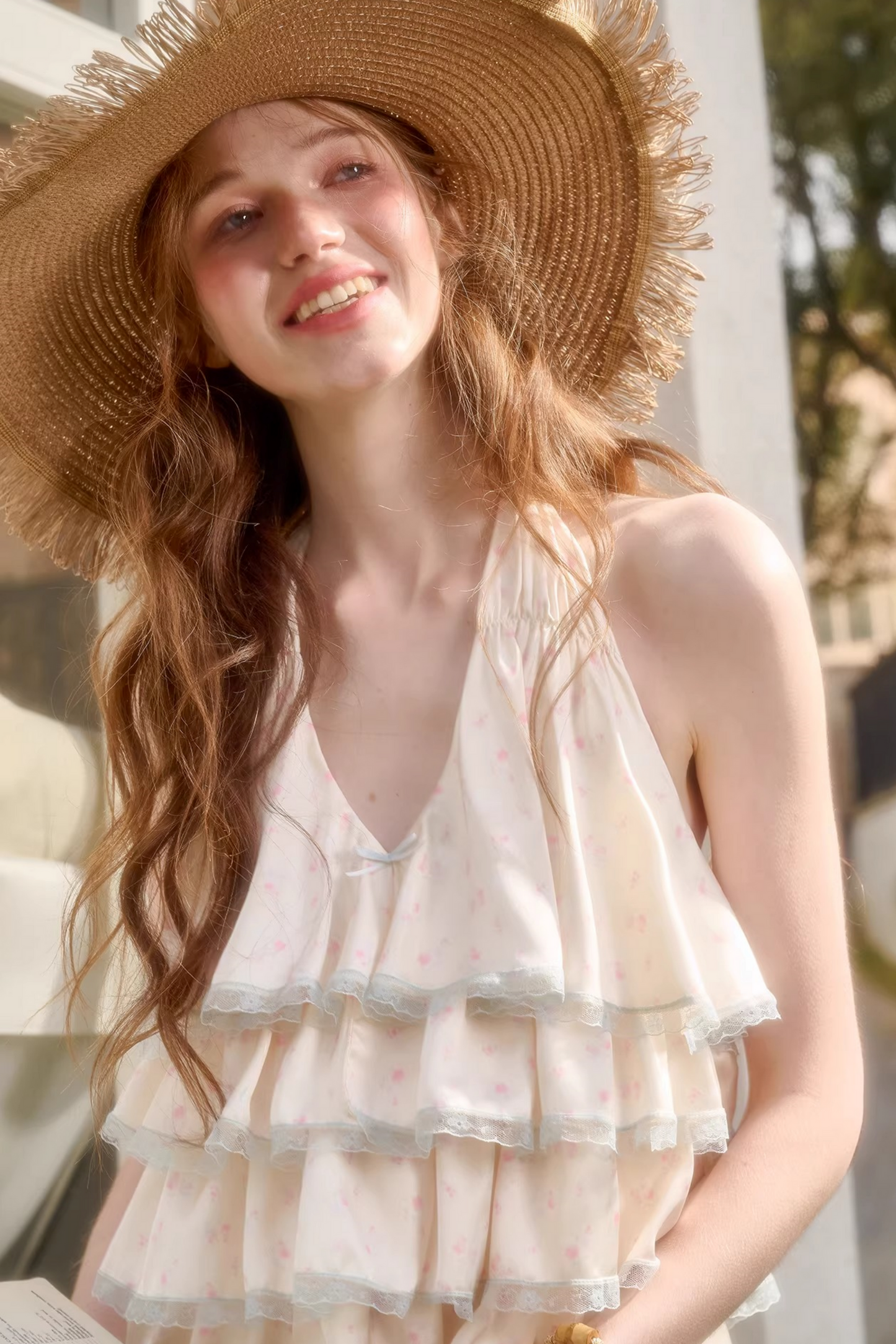 Lemon Floral Satin Lace Top + Skirt