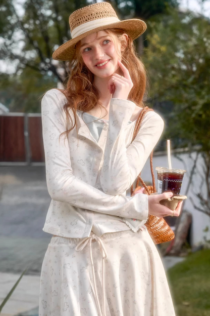 ペイントデザインカーディガン+スカート