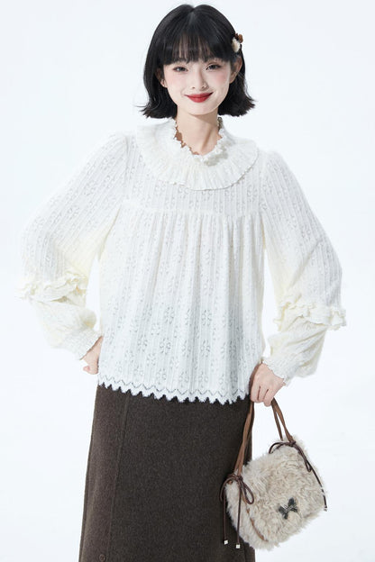 Off-White Ruffle Knit Blouse