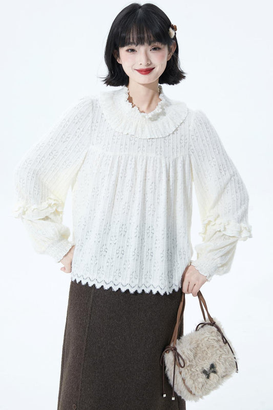Off-White Ruffle Knit Blouse
