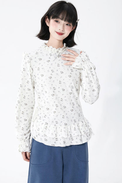 ホワイトパピーモチーフニットトップ