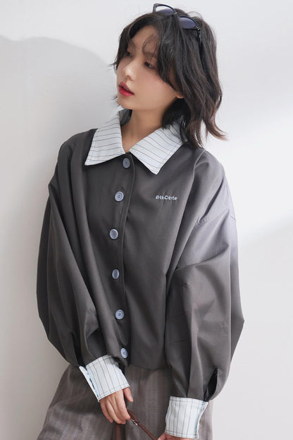 コントラストラペルクロップドジャケット