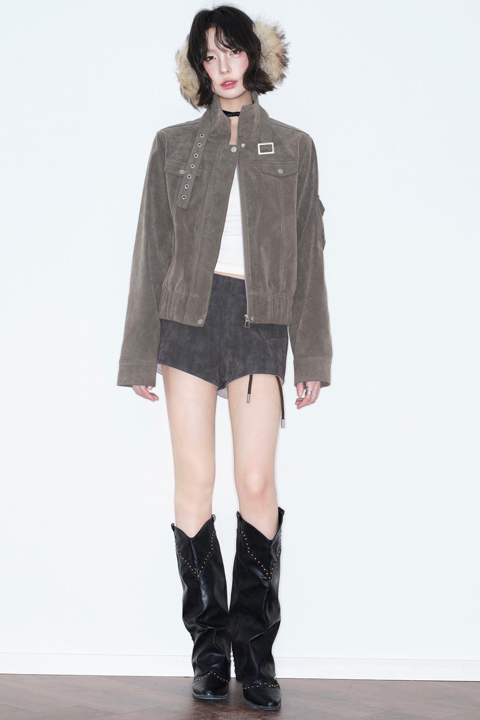 Retro Suede Stand-Up Collar Jacket