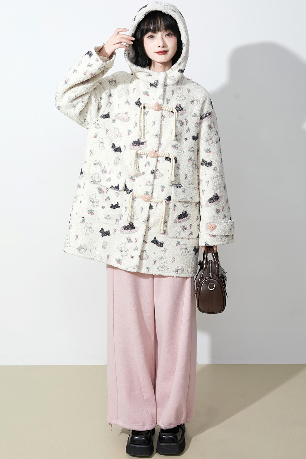 Soft milk velvet hooded coat