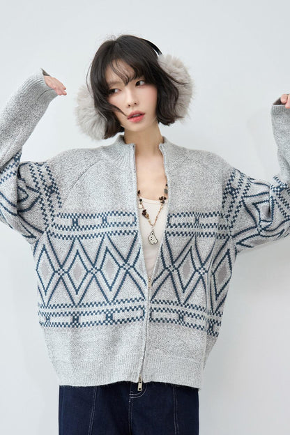 Fair Isle Argyle Knit Cardigan