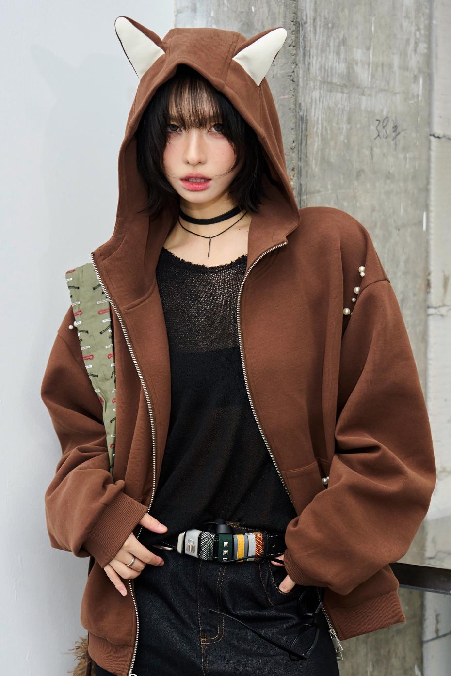 Hooded Ear Loose Fit Jacket