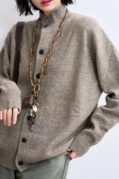 Wool-blend knit cardigan