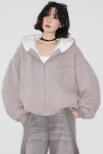 Plush lined cotton hooded jacket