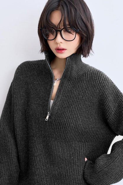 Half-zip stand collar sweatshirt