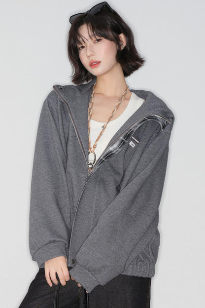 Plaid Patchwork Hooded Cardigan