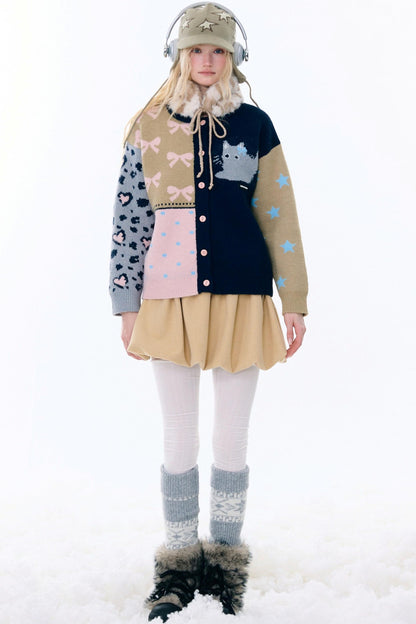 Retro color blocking cardigan