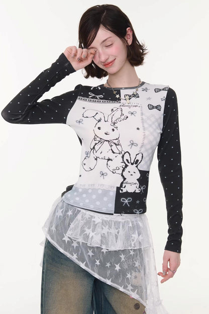 Rabbit Print Contrast Blouse