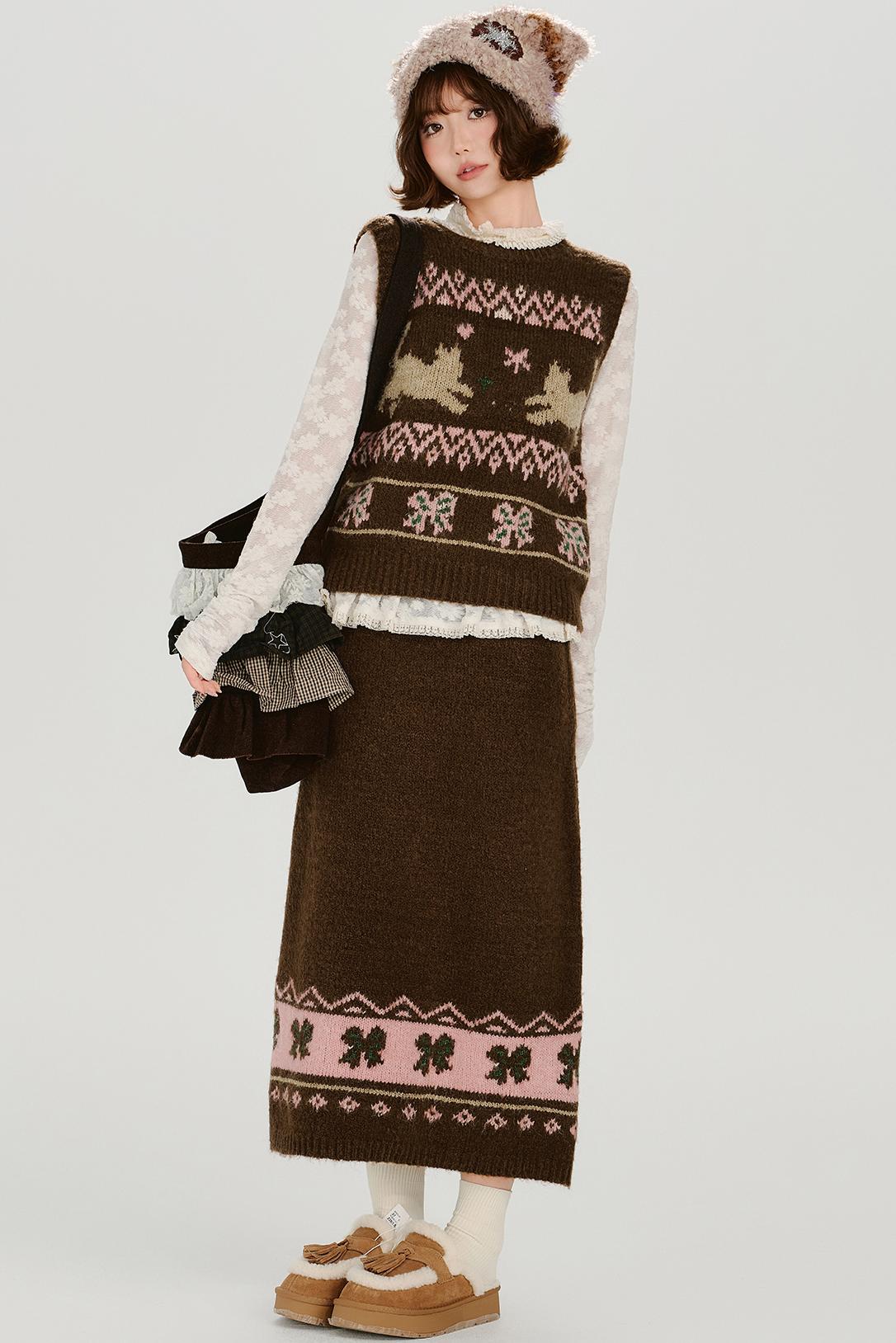 レトロフェアアイルニットベスト+スカート