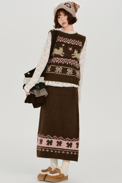 レトロフェアアイルニットベスト+スカート