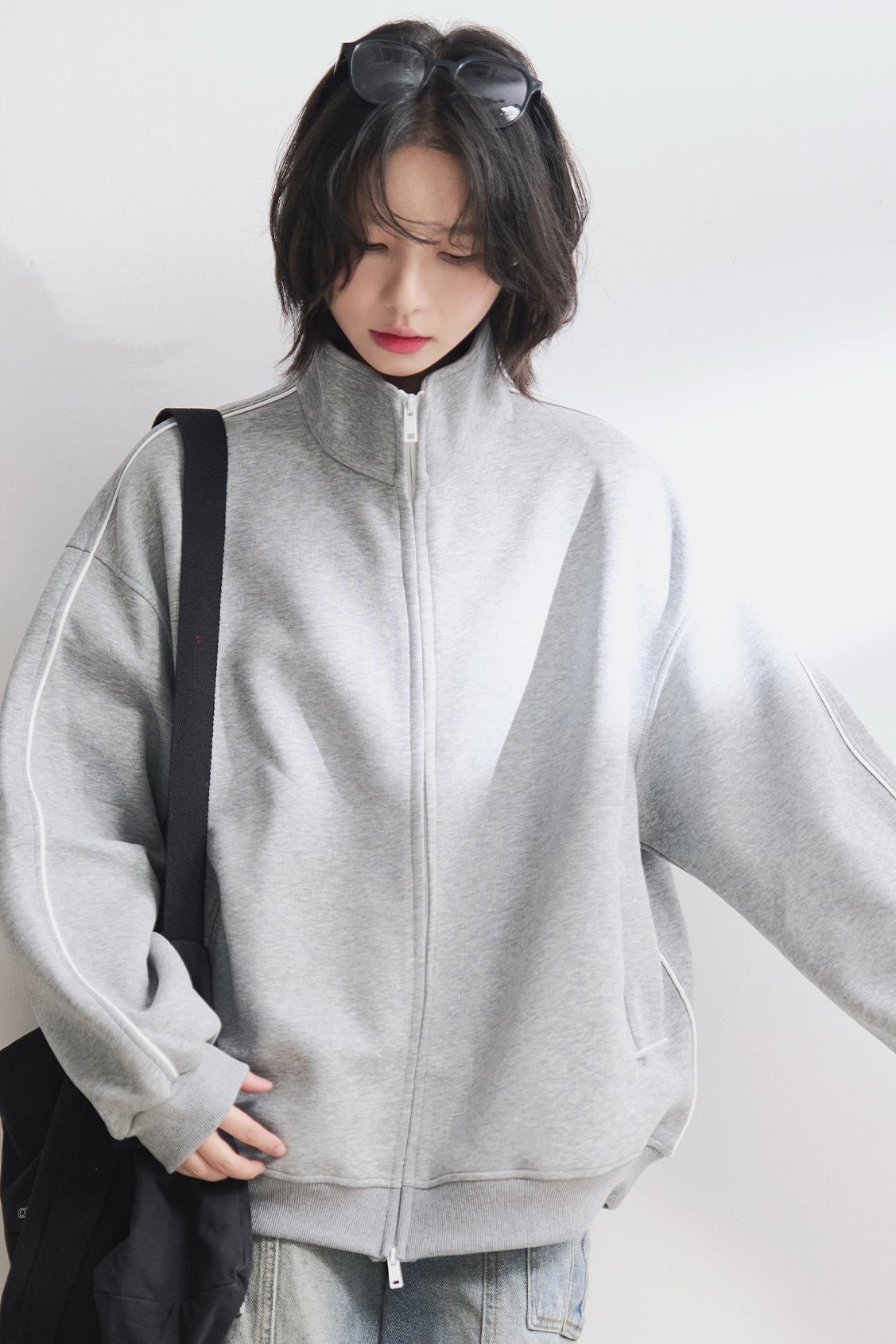 Solid Stand Collar Cardigan Jacket