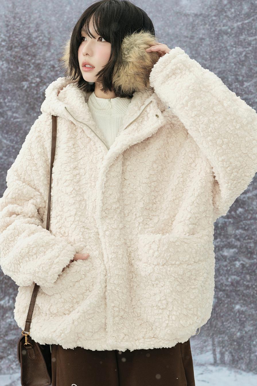 Lamb Wool Hooded Cotton Jacket