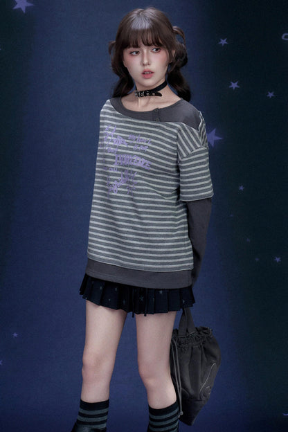 Striped Graffiti Print Top