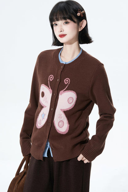 Butterfly Jacquard Knit Cardigan